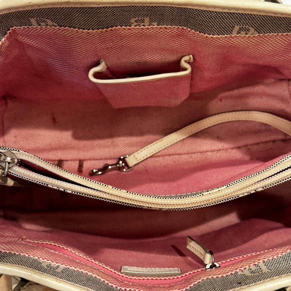 Dooney‎ & Bourke Monogram Canvas Leather Trim Satchel Bag Cream Beige Pink Liner - Picture 11 of 12